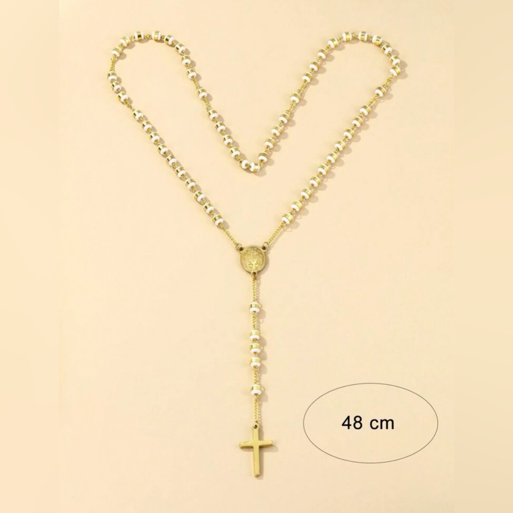 Unisex Stainless Steel Rosary Necklace - Picture 3 of 8